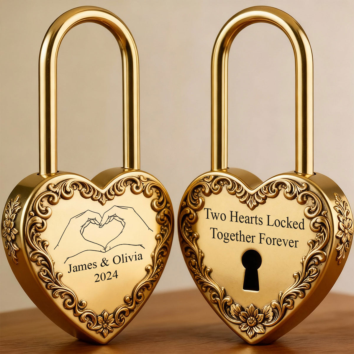 Deux cœurs unis pour toujours - Cadenas en forme de cœur personnalisé pour couple