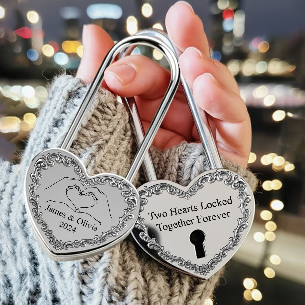 Deux cœurs unis pour toujours - Cadenas en forme de cœur personnalisé pour couple