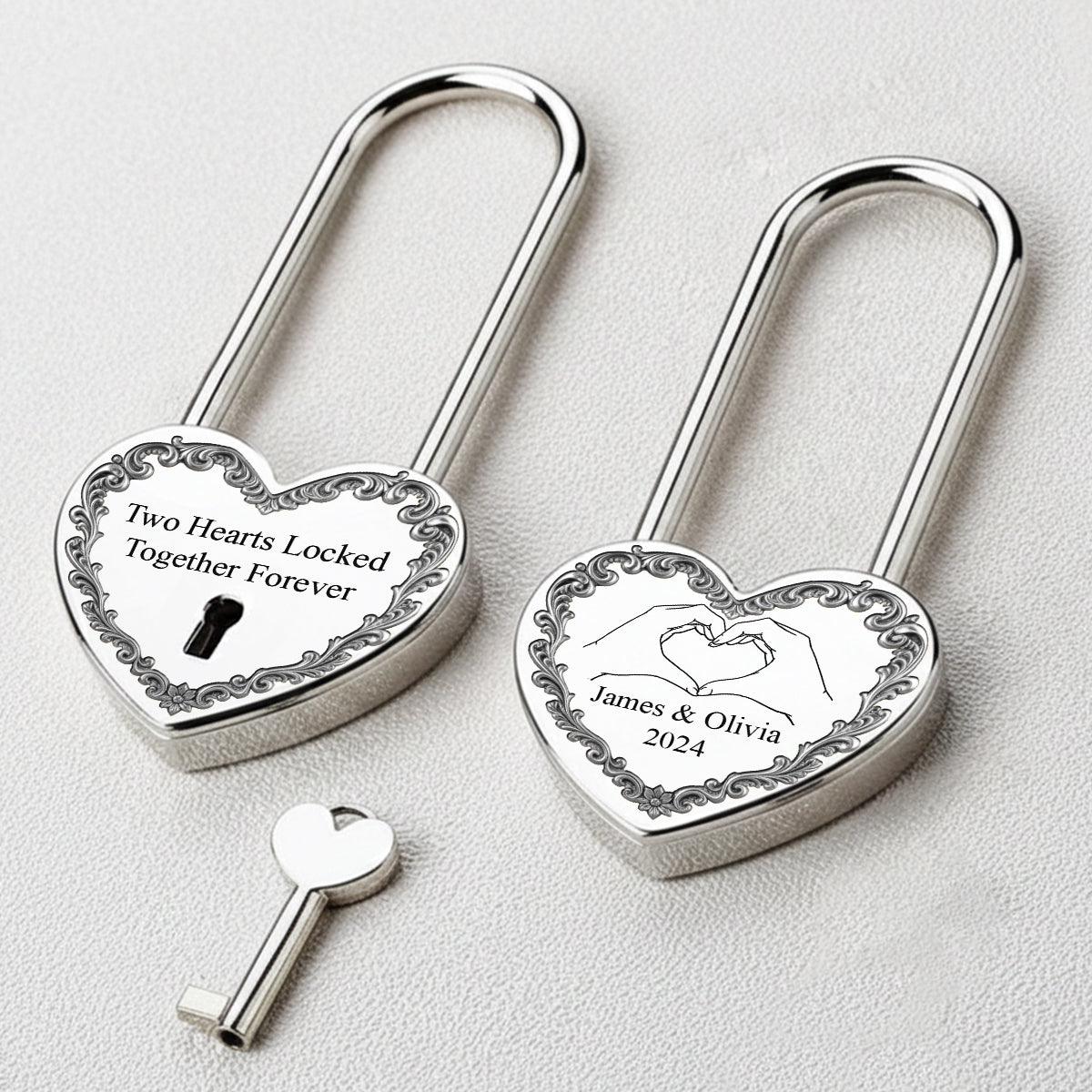 Deux cœurs unis pour toujours - Cadenas en forme de cœur personnalisé pour couple
