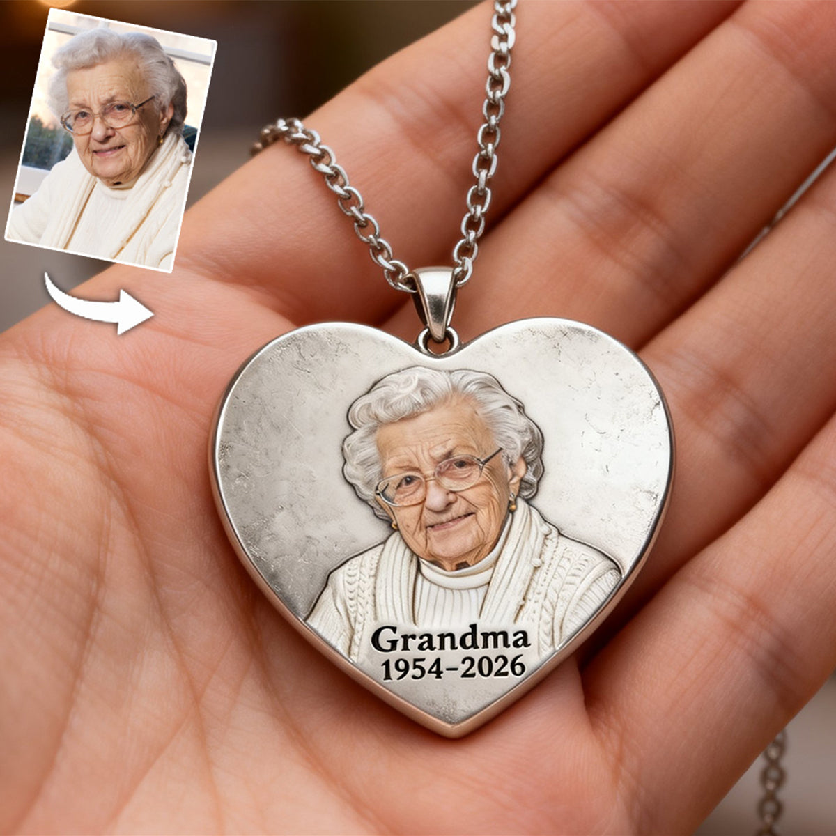 Always In My Heart - Personalized Memorial Shaped Metal Pendant Necklace