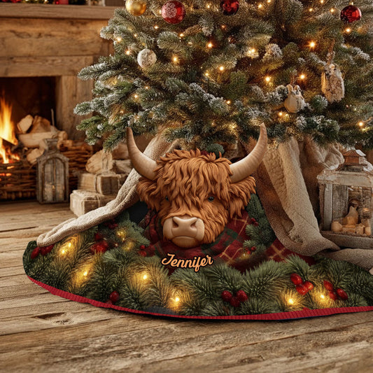 Jupe de sapin personnalisée en forme de vache des Highlands - Noël avec vache des Highlands