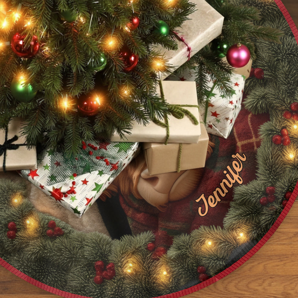 Jupe de sapin personnalisée en forme de vache des Highlands - Noël avec vache des Highlands