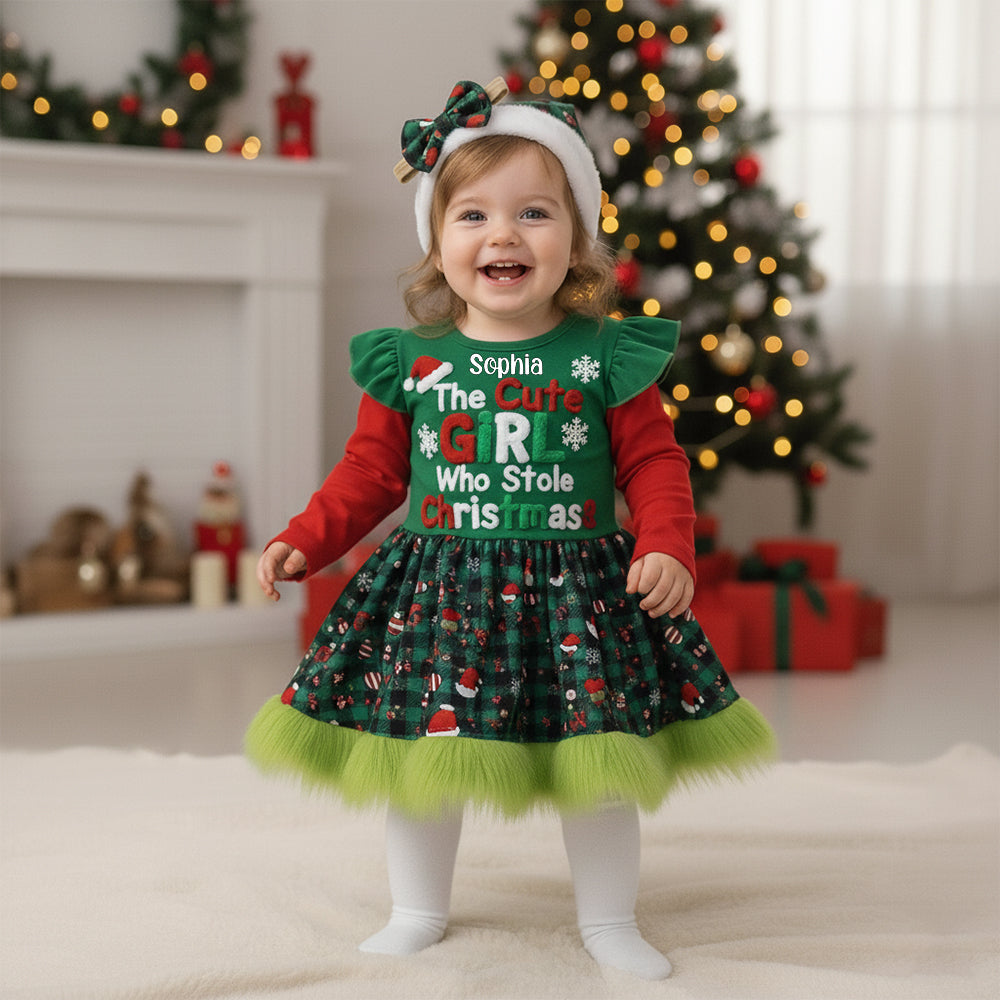 Robe de Noël mignonne pour fille - Robe personnalisée à manches à volants pour enfant
