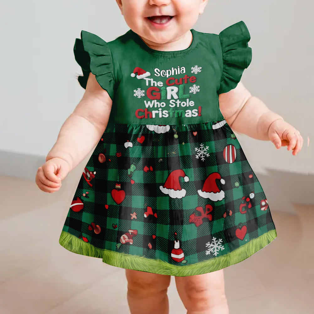 Robe de Noël mignonne pour fille - Robe personnalisée à manches à volants pour enfant