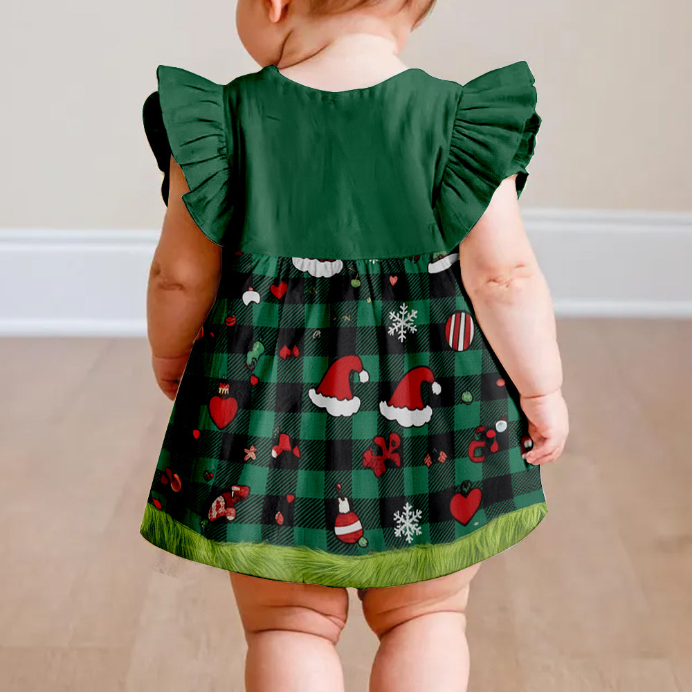 Robe de Noël mignonne pour fille - Robe personnalisée à manches à volants pour enfant