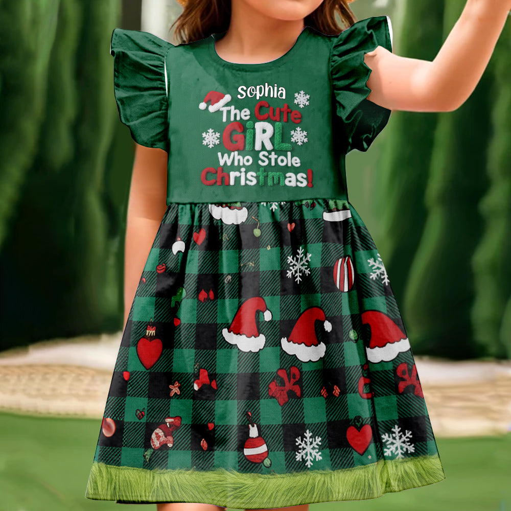 Robe de Noël mignonne pour fille - Robe personnalisée à manches à volants pour enfant