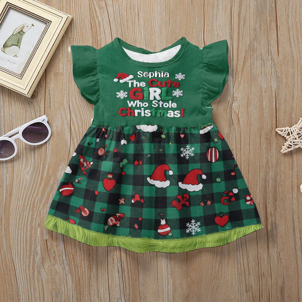 Robe de Noël mignonne pour fille - Robe personnalisée à manches à volants pour enfant