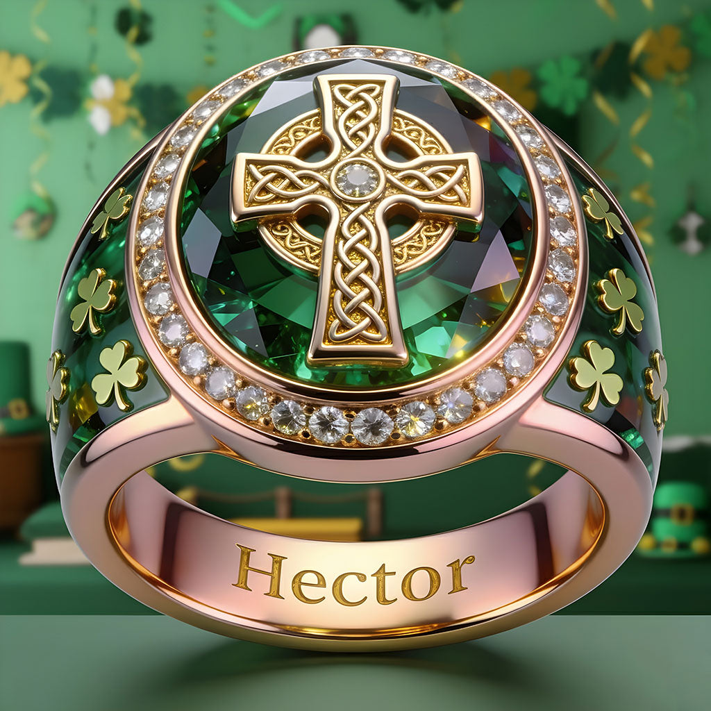 Croix celtique irlandaise - Bague chevalière irlandaise personnalisée