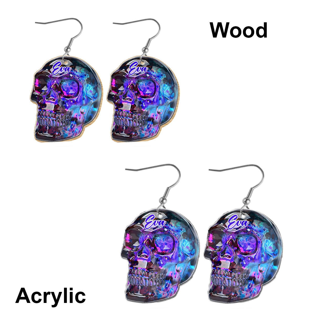 Crâne Aurore Boréale - Boucles d'oreilles personnalisées en forme de crâne