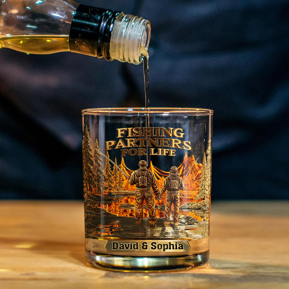 Partenaires de pêche pour la vie - Coffret carafe à whisky personnalisée sur le thème de la pêche