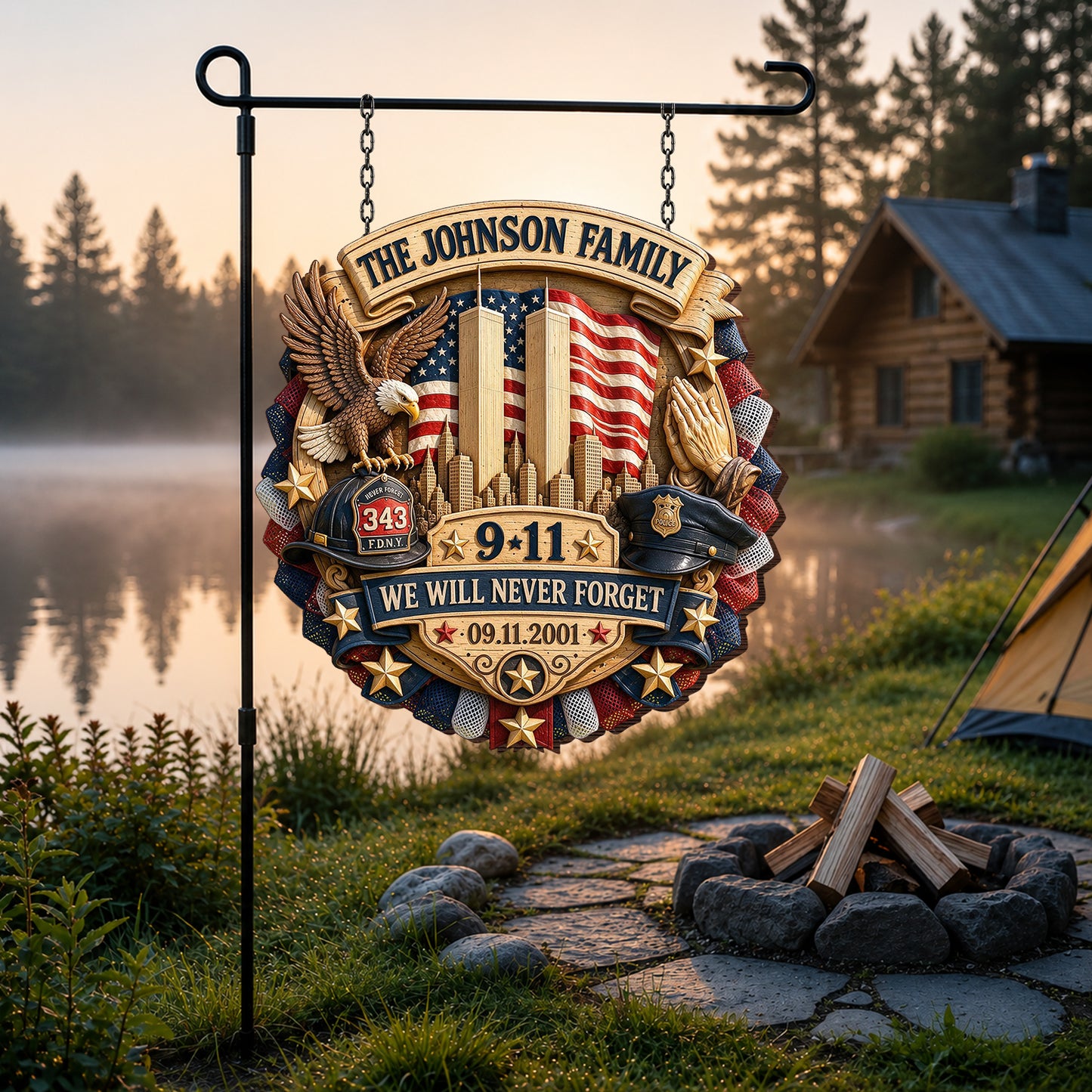 25 Years We Will Never Forget - Personalized Patriot Wood Sign With Stake
