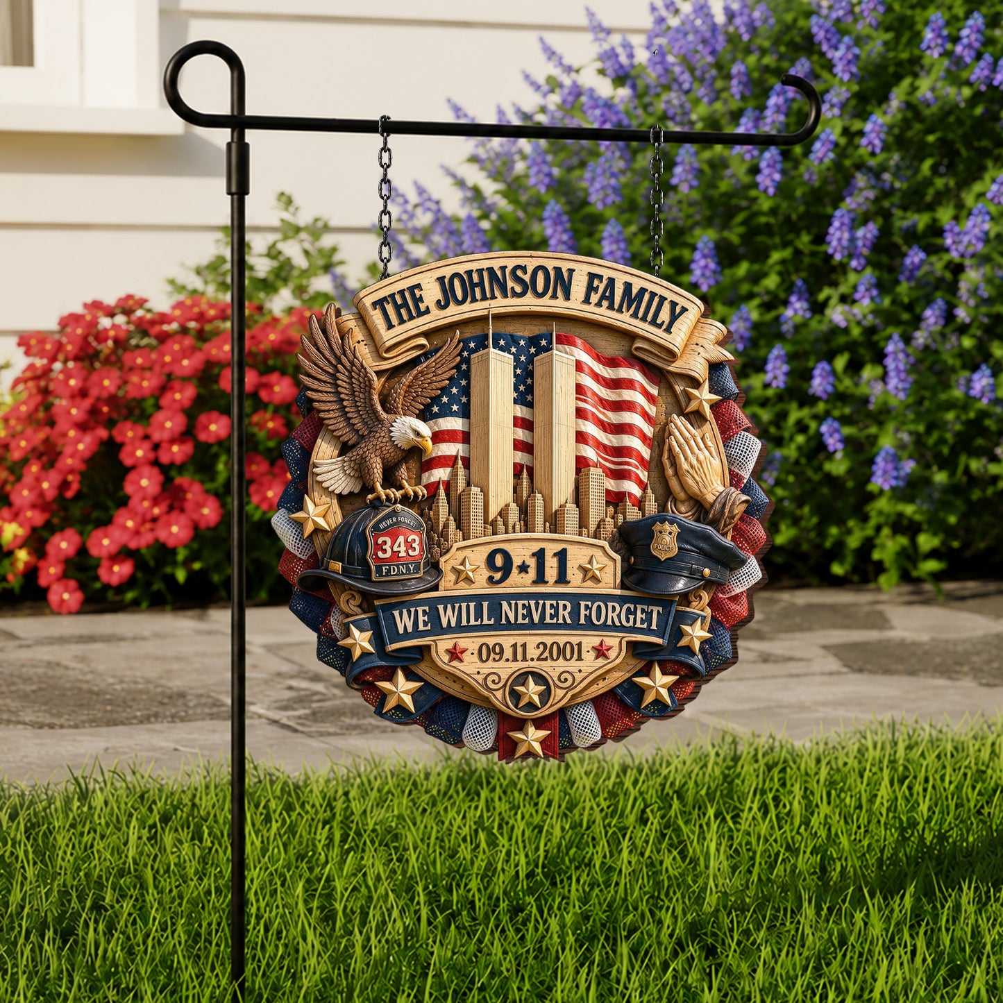25 Years We Will Never Forget - Personalized Patriot Wood Sign With Stake