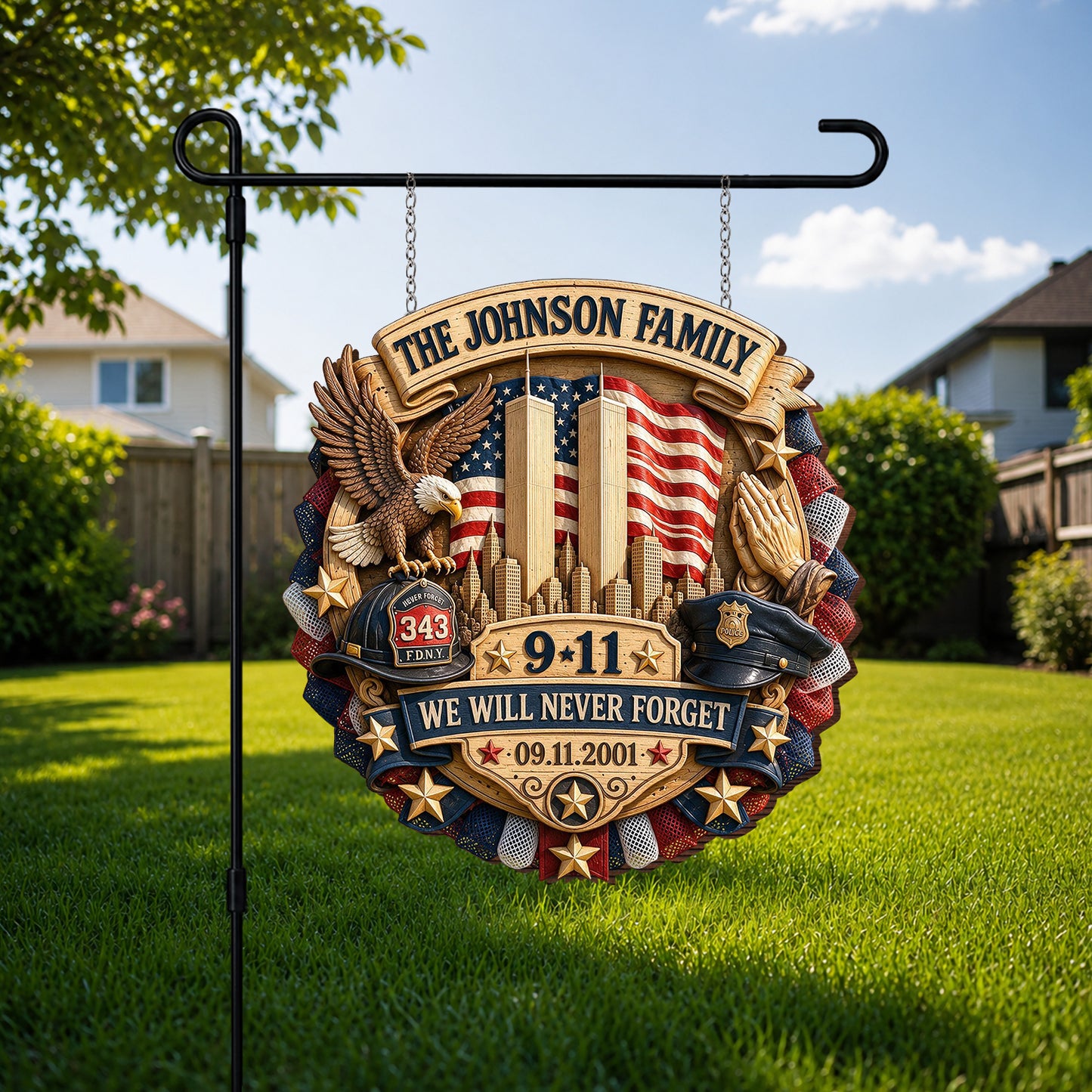25 Years We Will Never Forget - Personalized Patriot Wood Sign With Stake
