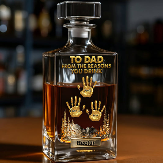 À papa, grand-père… Coffret carafe à whisky personnalisée « Les raisons pour lesquelles vous buvez »
