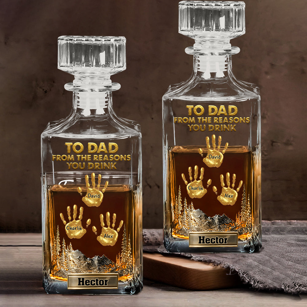 À papa, grand-père… Coffret carafe à whisky personnalisée « Les raisons pour lesquelles vous buvez »