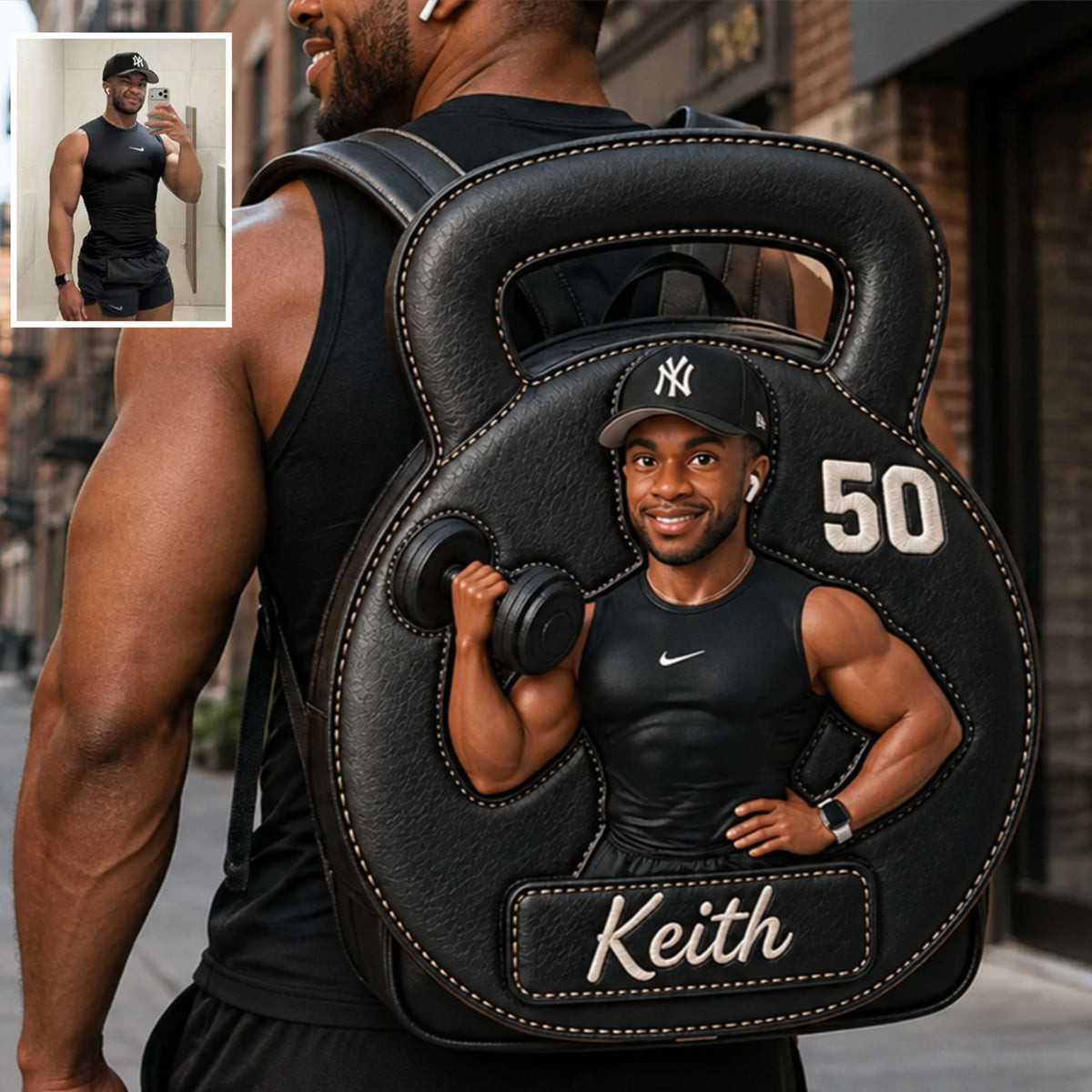 No Pain No Gain - Personalized Fitness Changeable Leather Patch Backpack