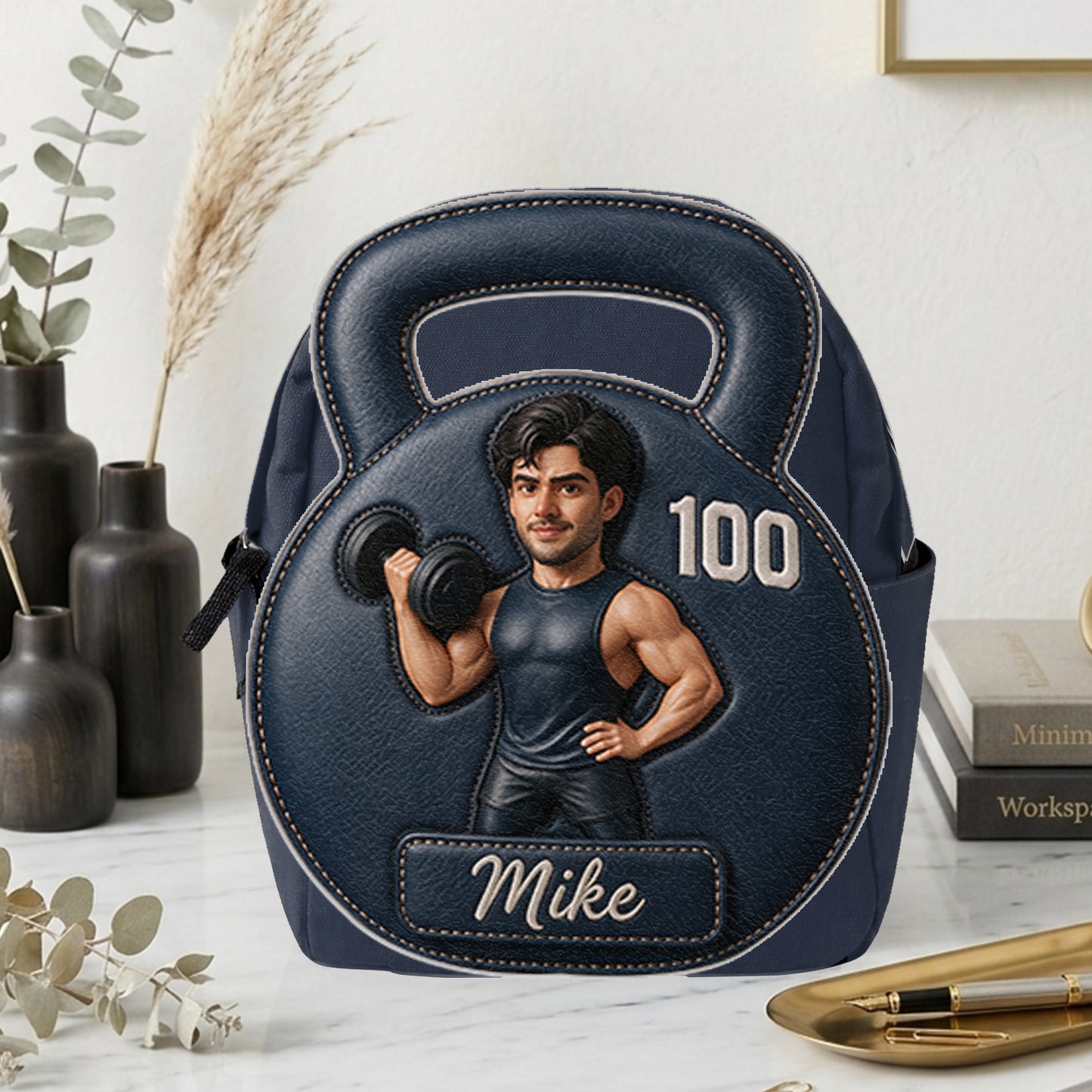 No Pain No Gain - Personalized Fitness Changeable Leather Patch Backpack