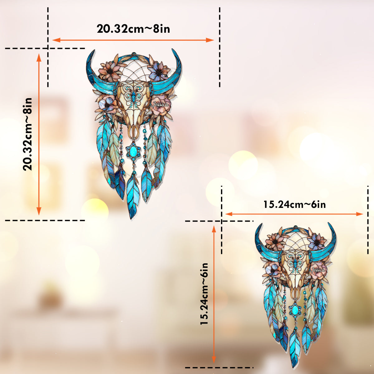 Floral Bull Skull - Personalized Cowgirl Window Hanging Suncatcher Ornament