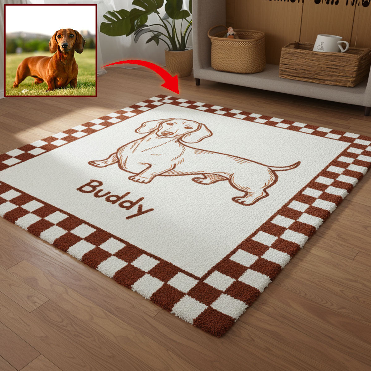Tapis touffeté antidérapant personnalisé pour chien - Cadeau rétro et original pour animaux de compagnie - Motif minimaliste mal dessiné