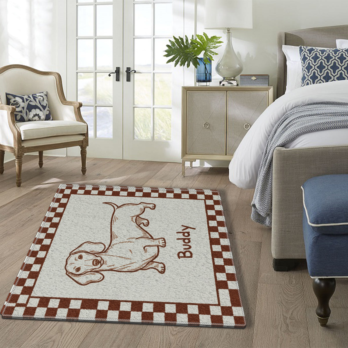 Tapis touffeté antidérapant personnalisé pour chien - Cadeau rétro et original pour animaux de compagnie - Motif minimaliste mal dessiné