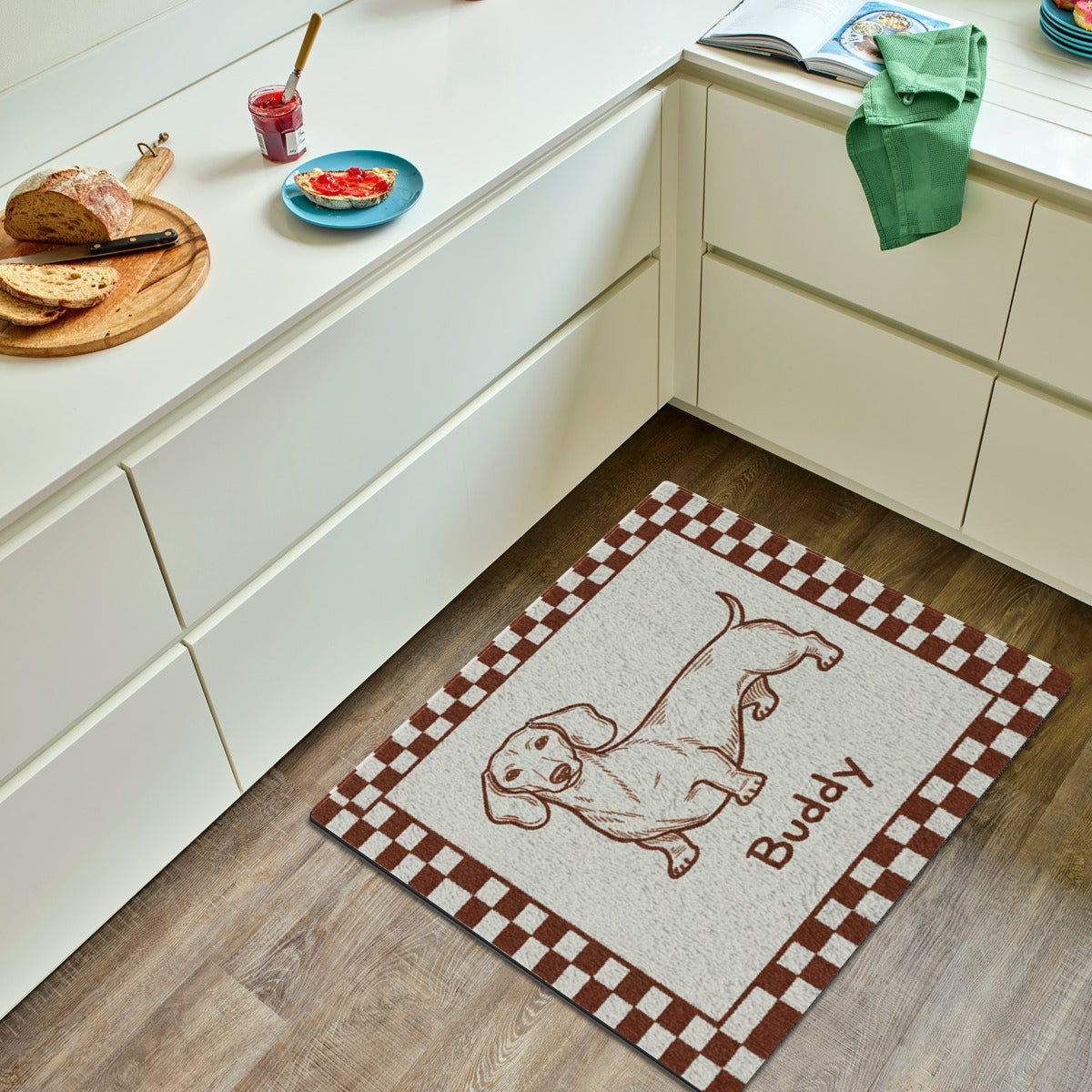 Tapis touffeté antidérapant personnalisé pour chien - Cadeau rétro et original pour animaux de compagnie - Motif minimaliste mal dessiné