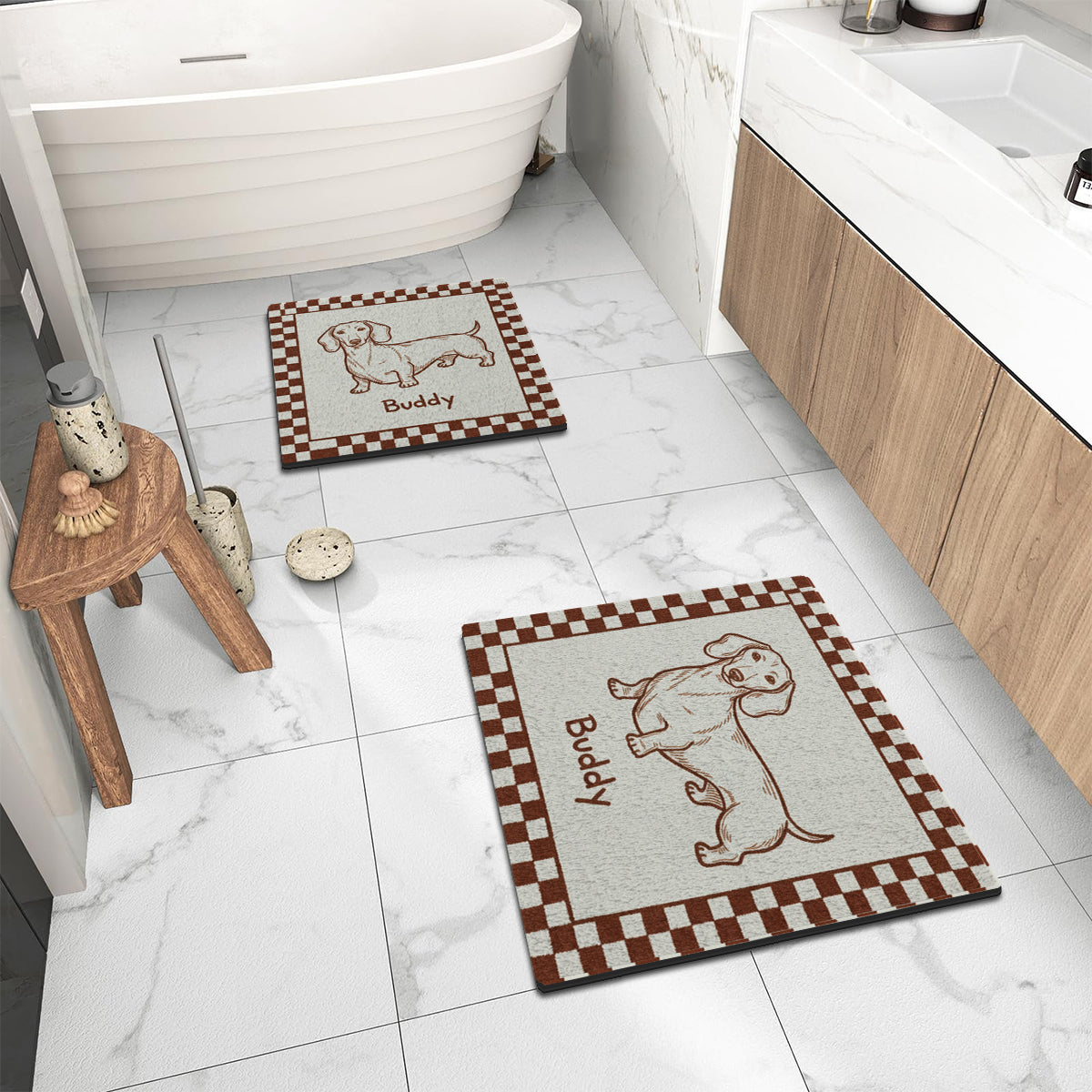 Tapis touffeté antidérapant personnalisé pour chien - Cadeau rétro et original pour animaux de compagnie - Motif minimaliste mal dessiné