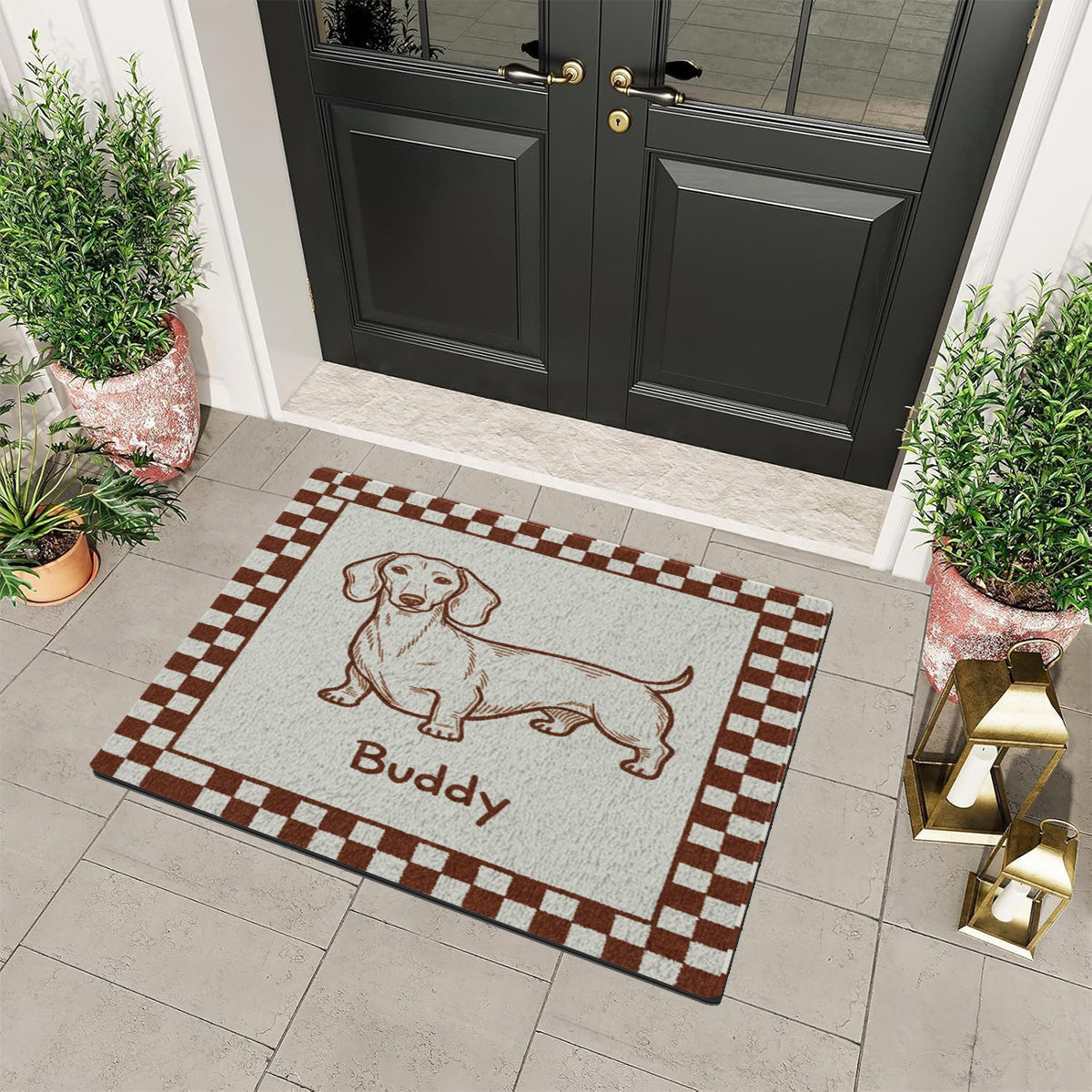 Tapis touffeté antidérapant personnalisé pour chien - Cadeau rétro et original pour animaux de compagnie - Motif minimaliste mal dessiné