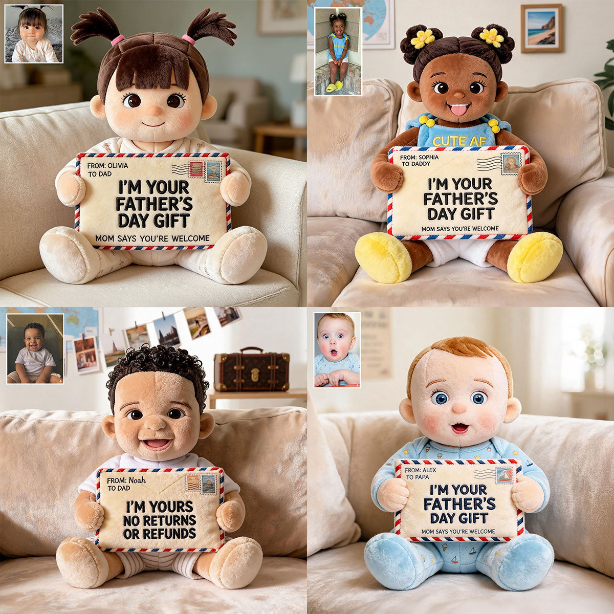 Coussin en Fourrure Synthétique Personnalisé pour Papa - Lettre Amusante
