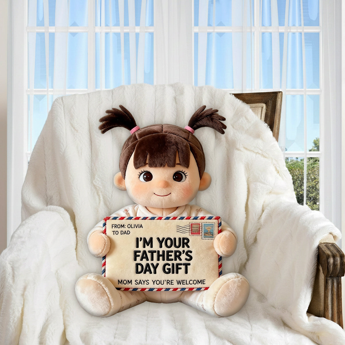 Coussin en Fourrure Synthétique Personnalisé pour Papa - Lettre Amusante