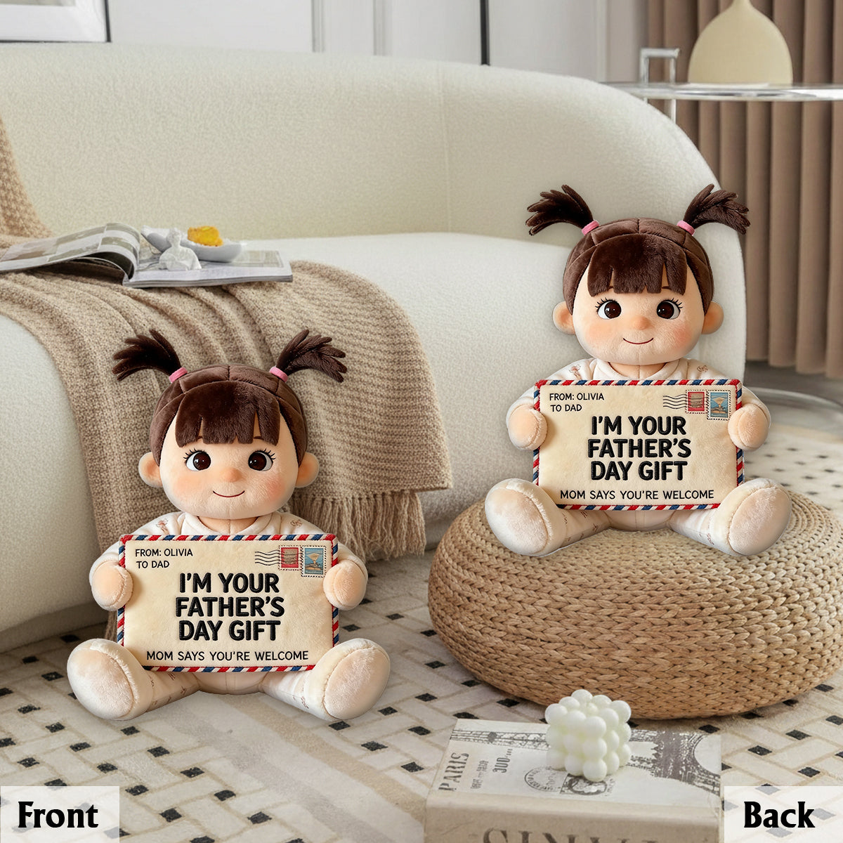 Coussin en Fourrure Synthétique Personnalisé pour Papa - Lettre Amusante
