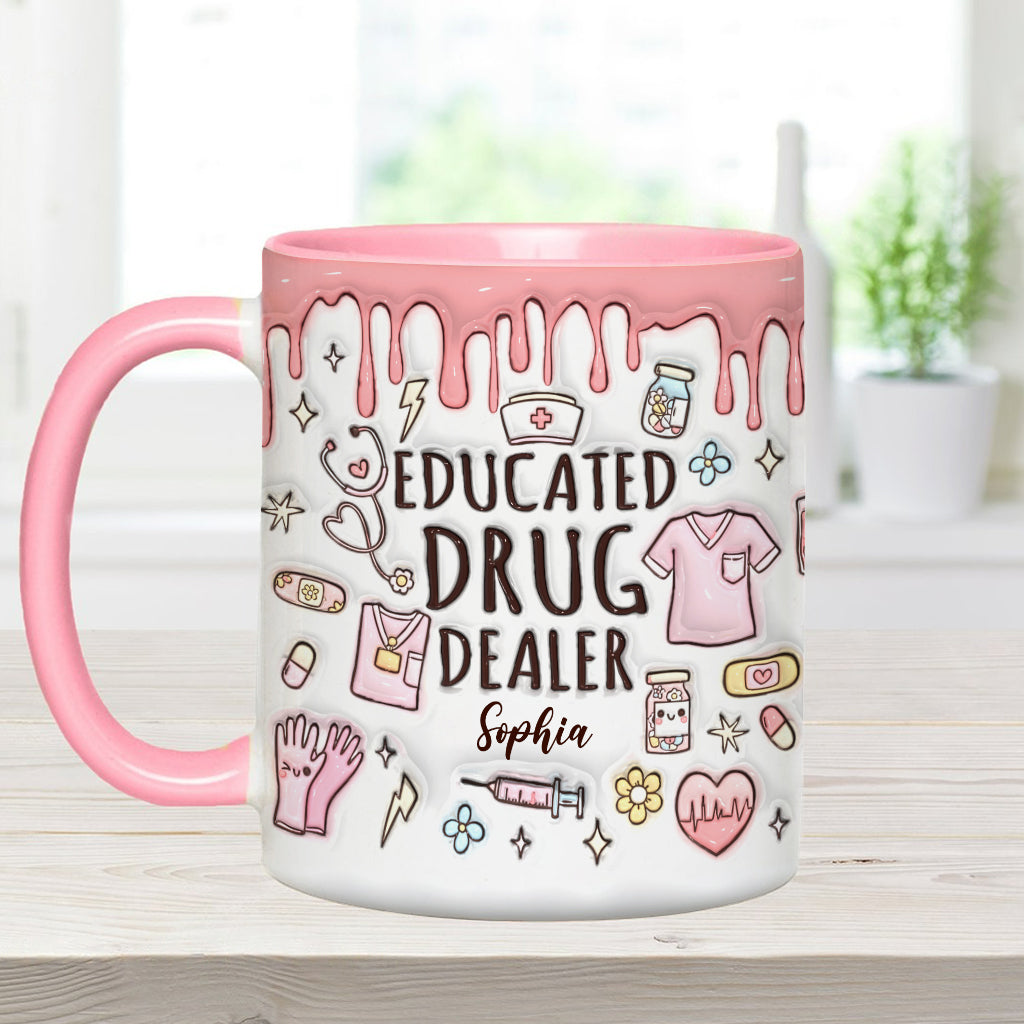 Mug personnalisé « Trafiquant de drogue instruit » avec accent infirmier