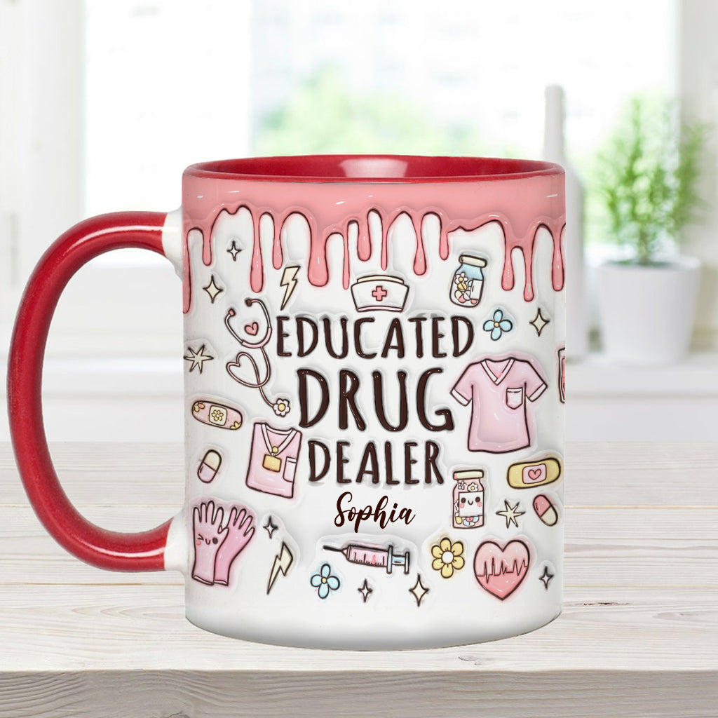 Mug personnalisé « Trafiquant de drogue instruit » avec accent infirmier