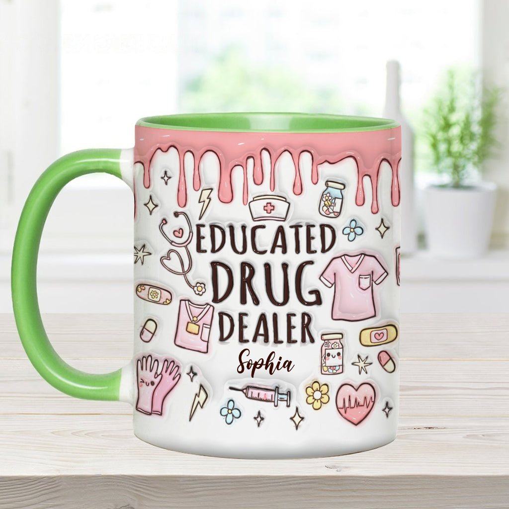 Mug personnalisé « Trafiquant de drogue instruit » avec accent infirmier