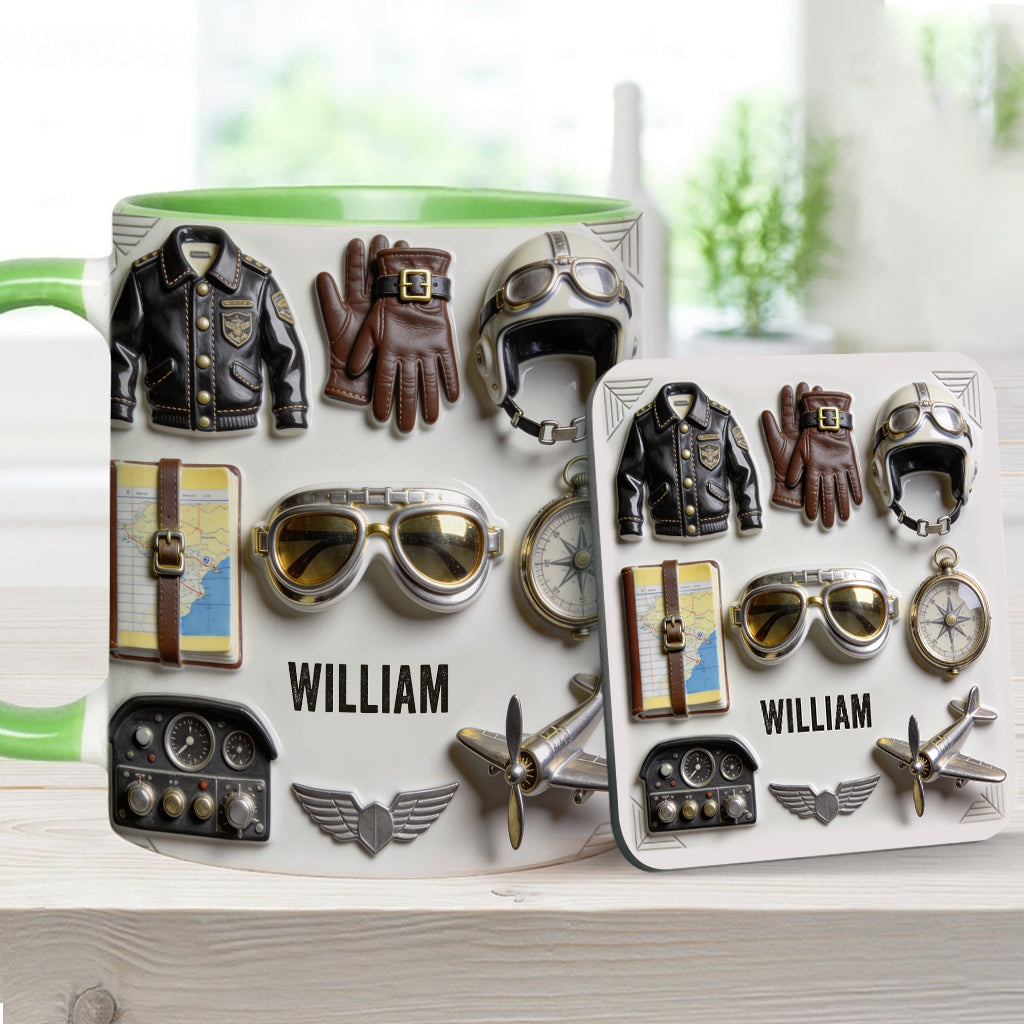 Goûtez à Voler - Mug et sous-verre personnalisés avec accent pilote