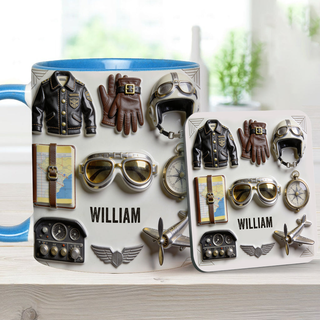 Goûtez à Voler - Mug et sous-verre personnalisés avec accent pilote