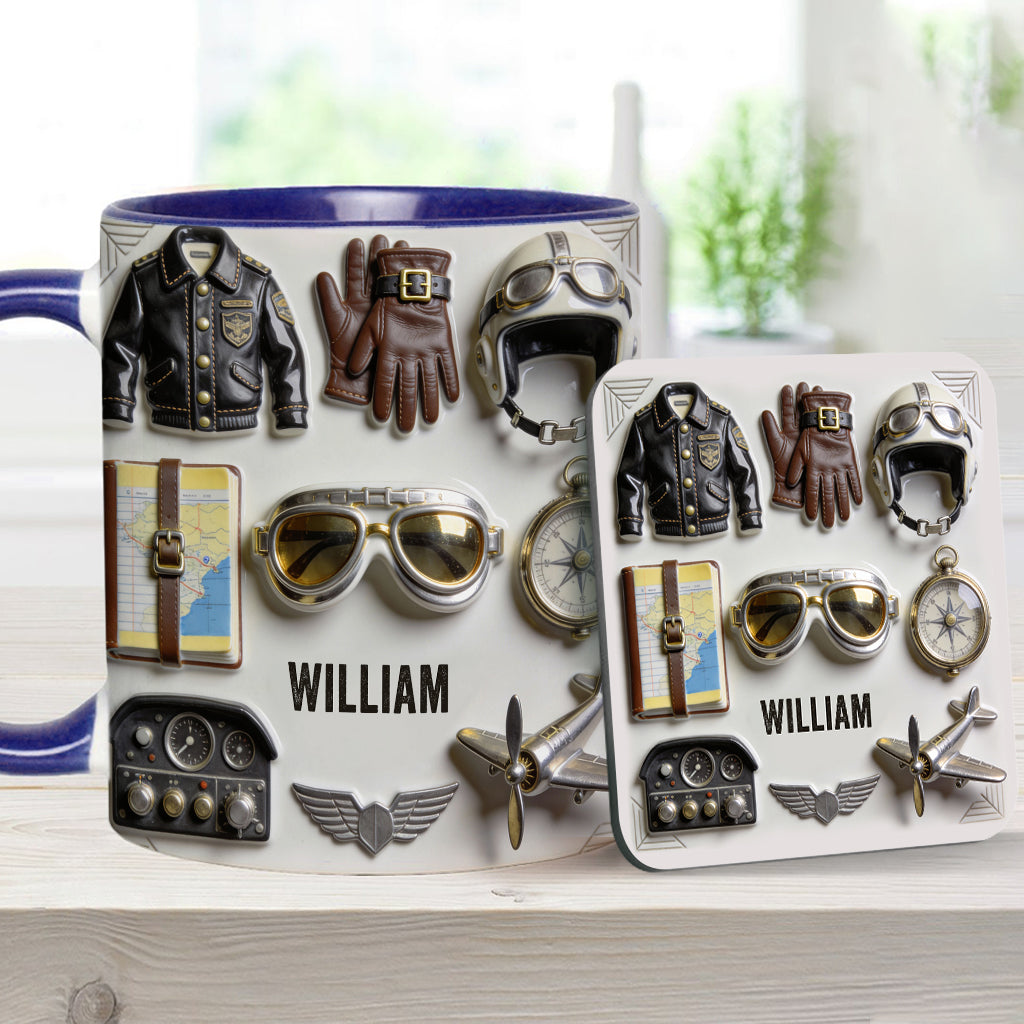 Goûtez à Voler - Mug et sous-verre personnalisés avec accent pilote