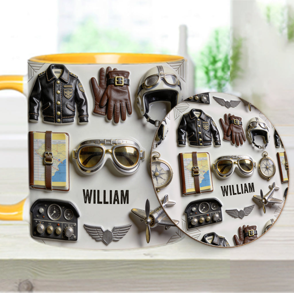 Goûtez à Voler - Mug et sous-verre personnalisés avec accent pilote