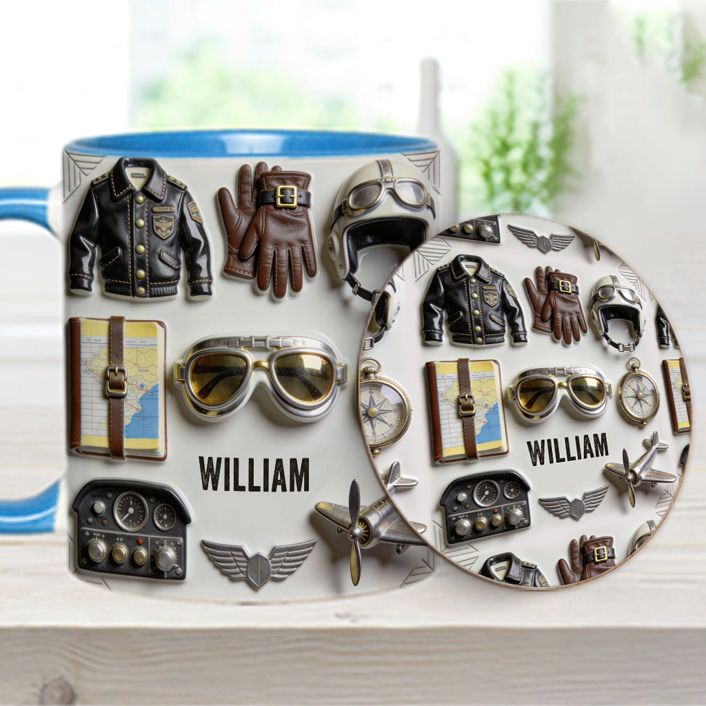 Goûtez à Voler - Mug et sous-verre personnalisés avec accent pilote