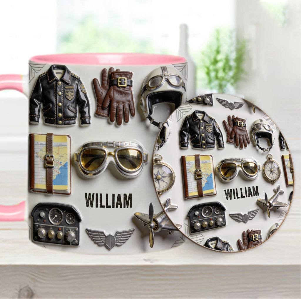 Goûtez à Voler - Mug et sous-verre personnalisés avec accent pilote