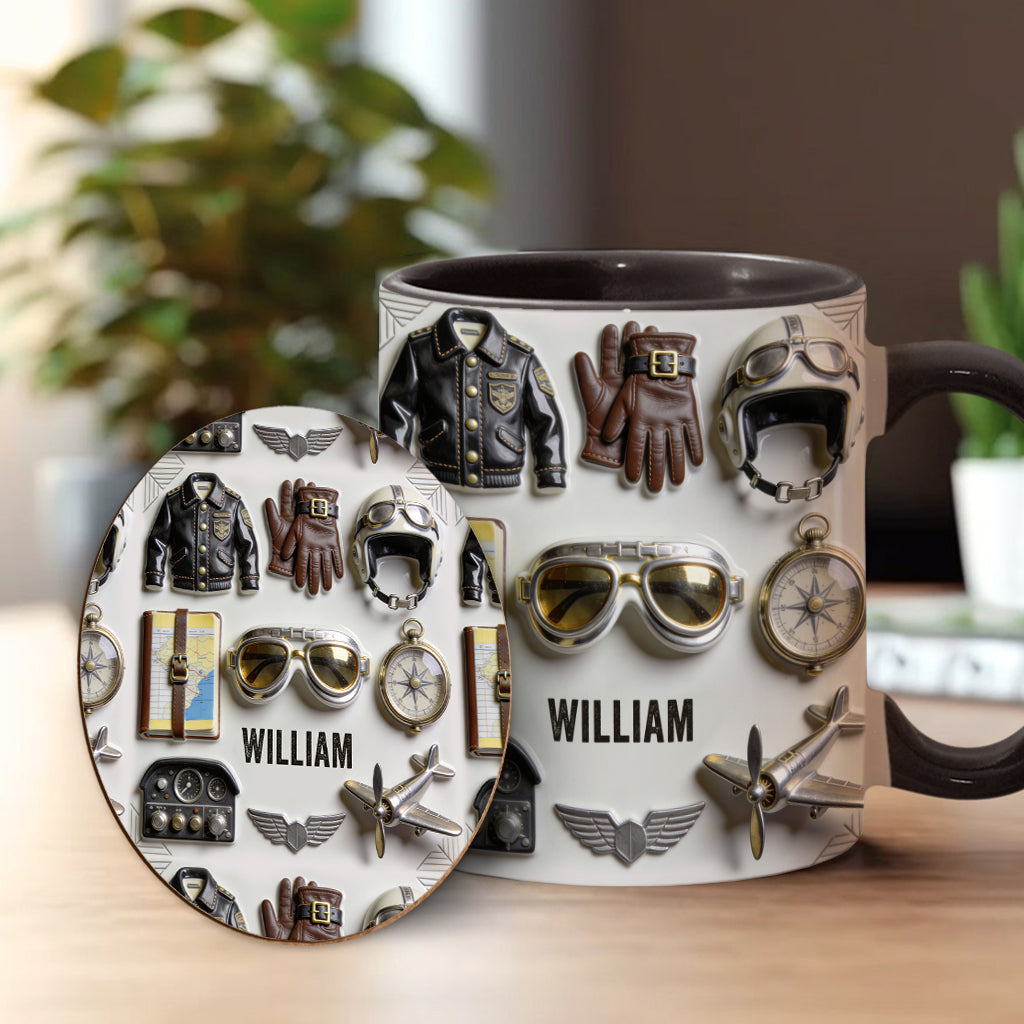 Goûtez à Voler - Mug et sous-verre personnalisés avec accent pilote