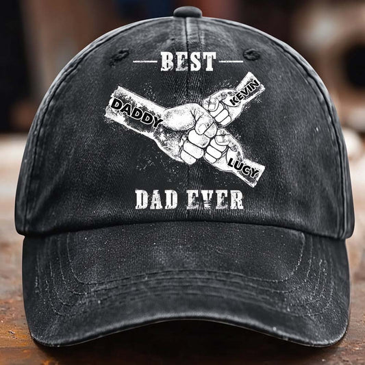 Best Dad Ever - Personalized Father Washed Denim Cap