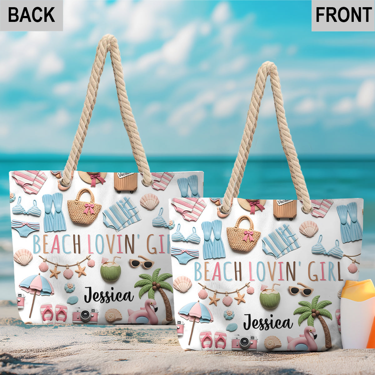 Sac de plage personnalisé « Beach Lovin' Girl » pour amoureuse de la mer