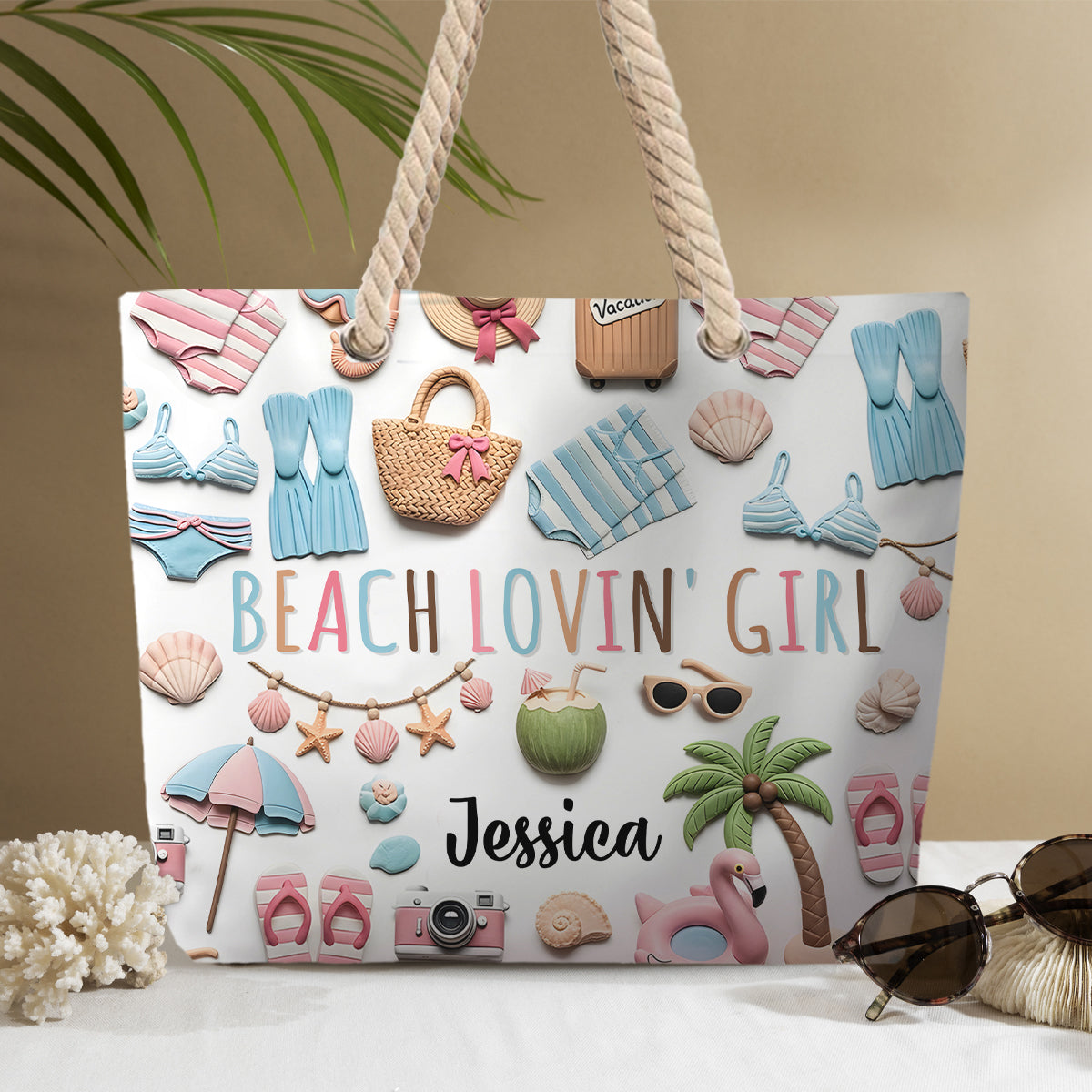 Sac de plage personnalisé « Beach Lovin' Girl » pour amoureuse de la mer
