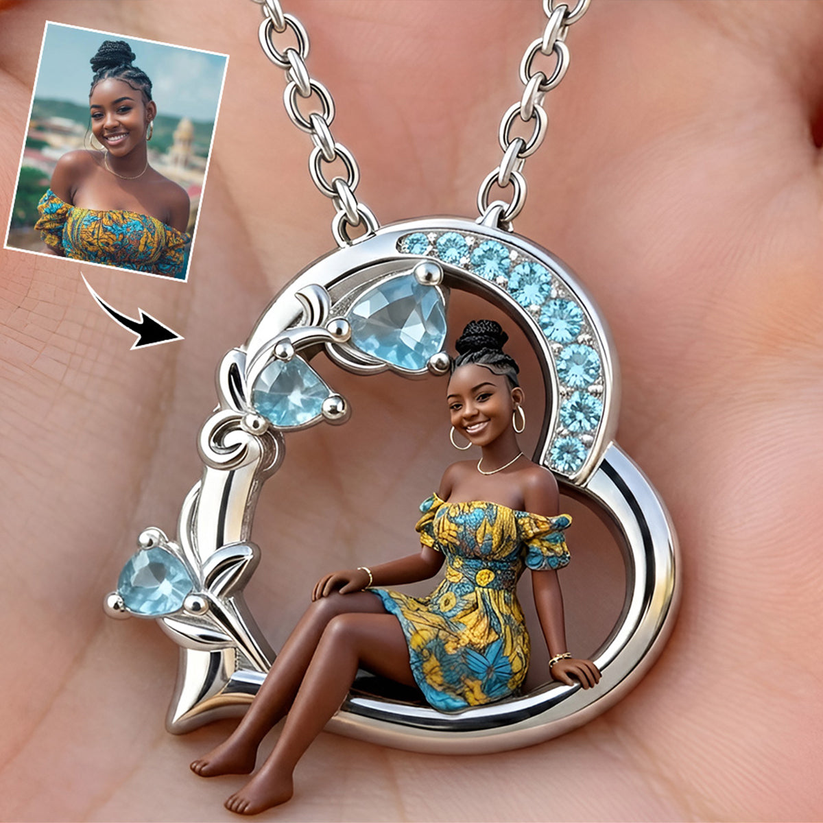 Birthstone Gift - Personalized Birth Stone Shaped Metal Pendant Necklace