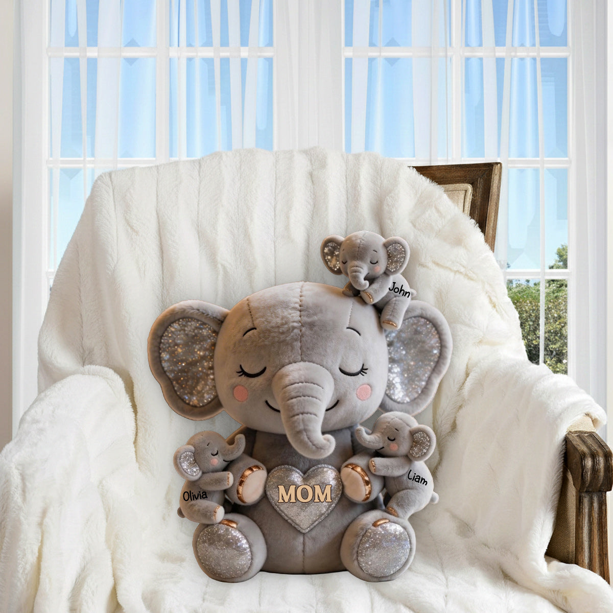 Cute Elephant Mom - Personalized Mother Premium Faux Fur Pillow