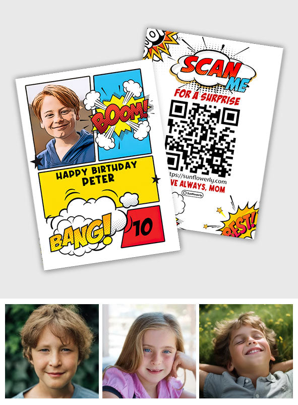 Téléchargement de photo de BD d'anniversaire - Carte de vœux personnalisée avec QR code
