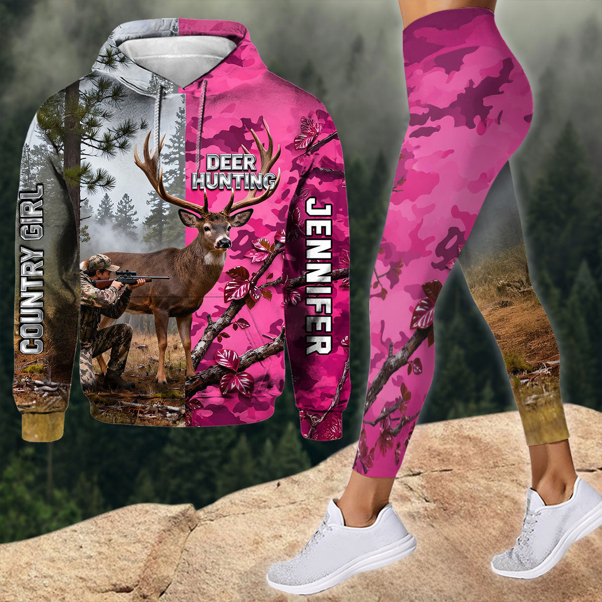 Chasse à la campagne - Sweat à capuche et legging de chasse personnalisés