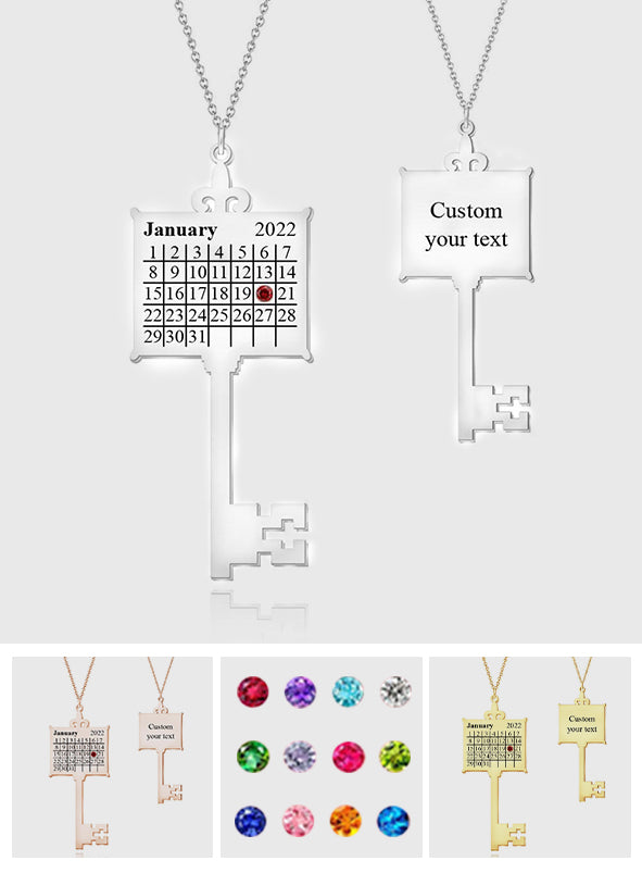Pendentif calendrier clé - Collier calendrier d'anniversaire personnalisé en forme de clé