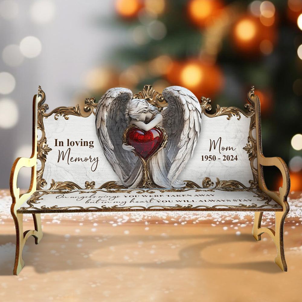 On Angels Wings - Personalized Memorial Wooden Bench