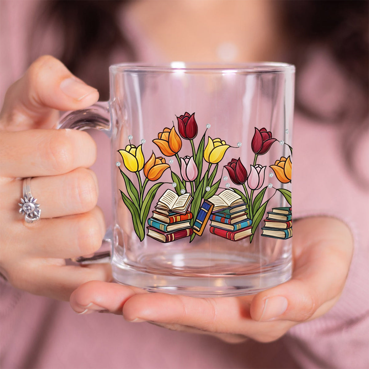 Mug en verre personnalisé Tulipe et Livre - Mug en verre avec livre
